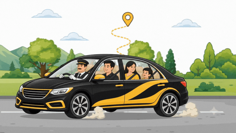 Driver taking a family on an outstation journey through the mountains