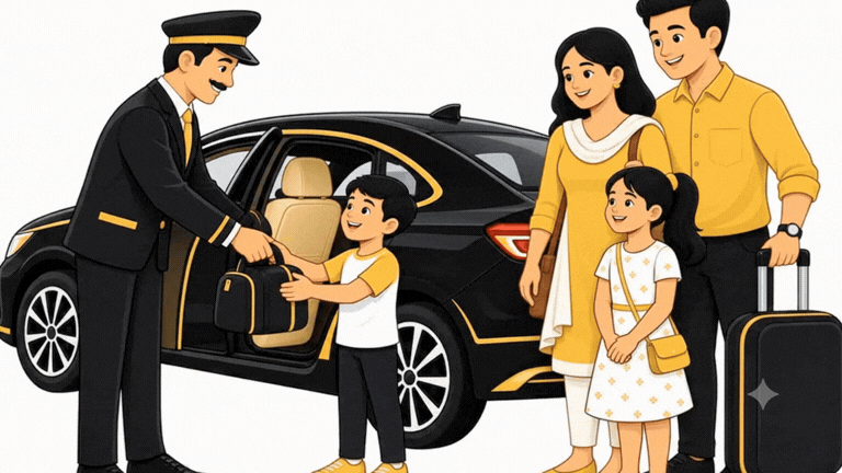 Driver helping a family with their trip